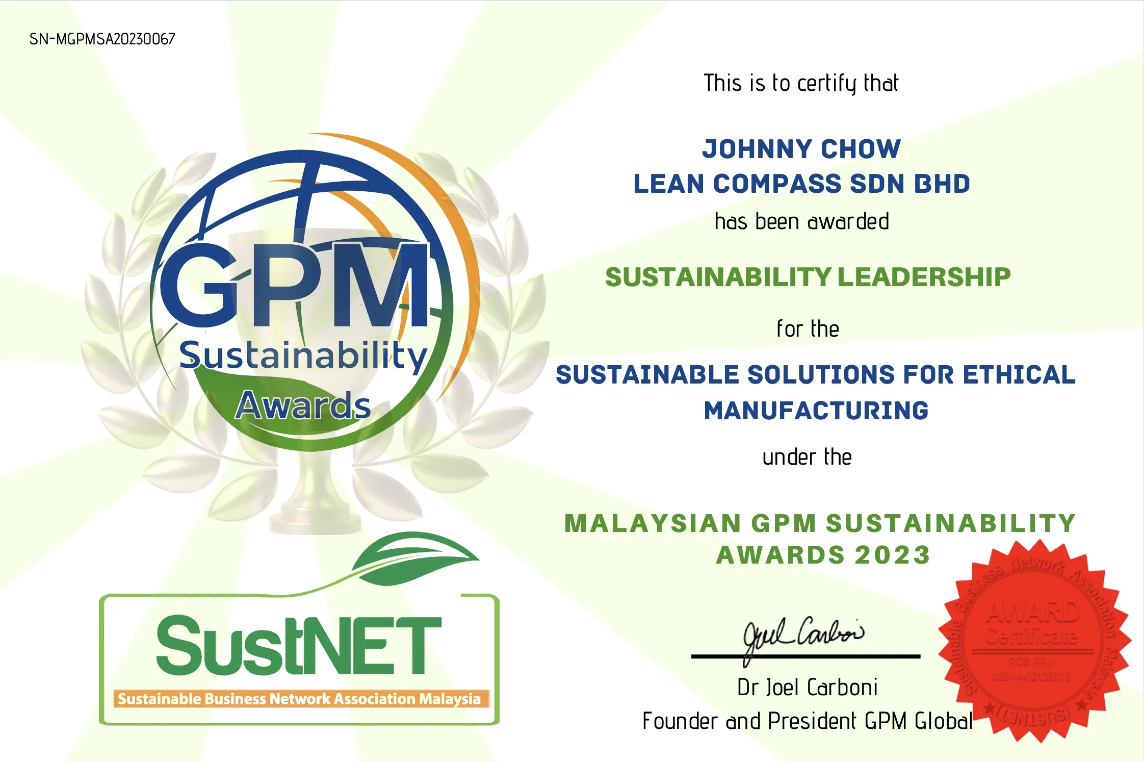 Malaysia GPM Sustainability Leadership Award