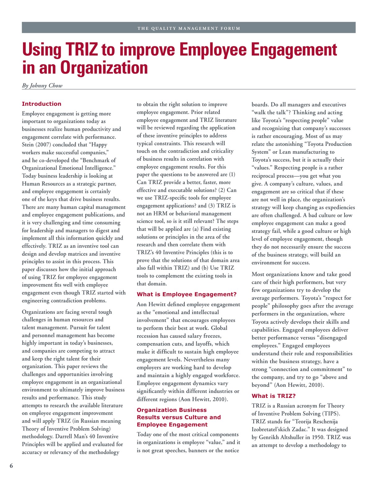 TRIZ to Improve Employee Engagement in an Organisation — paper